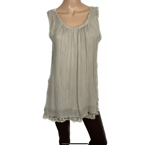 Stella Rosa Italy LaceTank Top Silk Beige Boho  Closet Staple Coquette Small - Picture 1 of 9